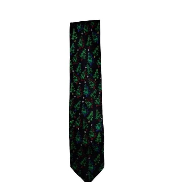 Holidays Christmas Tie Men Black Green Silk Trees OS‎ - Picture 5 of 9